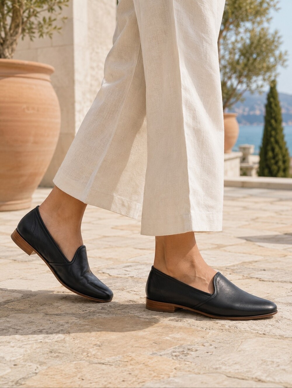 Soludos Venetian Leather Loafers Black Slip On Flats Womens 7.5